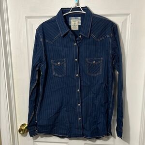 Panhandle Rough Stock Blue Casual Button Down Shirt with Western Styling